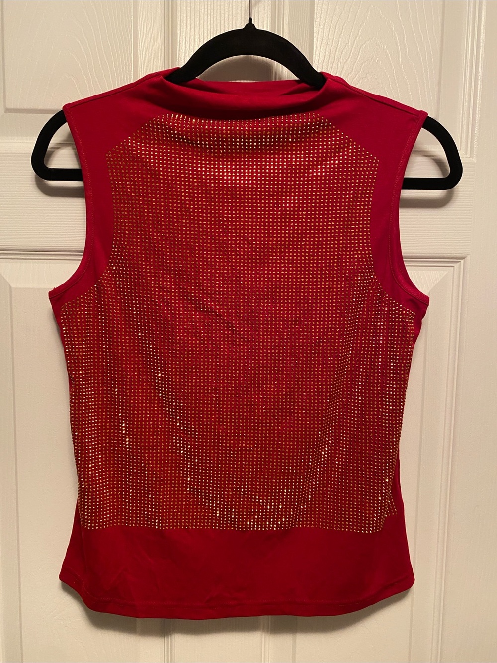 Shijiali Stylish Red Sleeveless Top with Gold Beading…